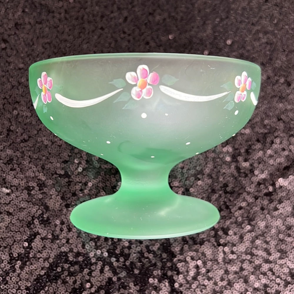Fenton Hand painted Green Glass Bowl